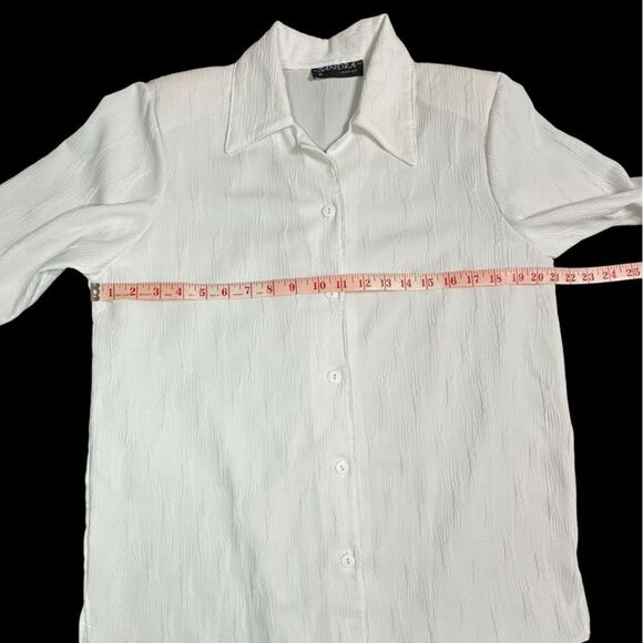 Vintage Sandra Fashions White Textured Button-Up Short sleeve Shirt size Medium - Picture 11 of 14